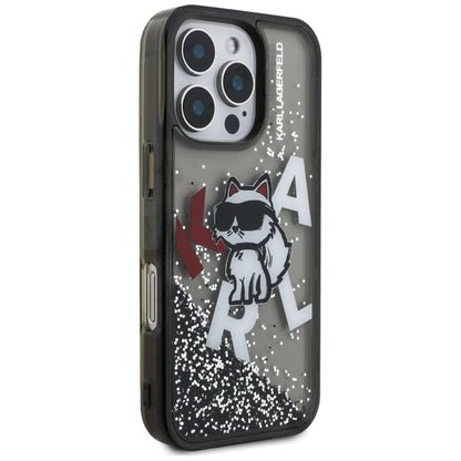 Custodia MagSafe per Apple iPhone 16 Pro, Karl Lagerfeld, Liquid Glitter Choupette Logo, Nera