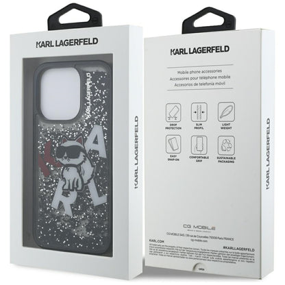 Custodia MagSafe per Apple iPhone 16 Pro, Karl Lagerfeld, Liquid Glitter Choupette Logo, Nera