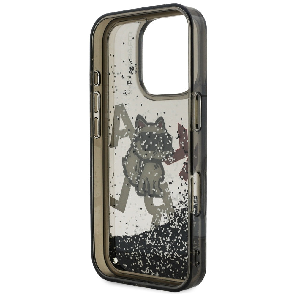 Custodia MagSafe per Apple iPhone 16 Pro, Karl Lagerfeld, Liquid Glitter Choupette Logo, Nera