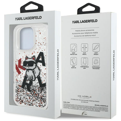 Custodia MagSafe per Apple iPhone 16 Pro, Karl Lagerfeld, Liquid Glitter Choupette Logo, Trasparente