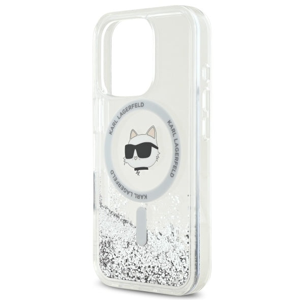 Custodia MagSafe per Apple iPhone 16 Pro, Karl Lagerfeld, Liquid Glitter Choupette's Head, Trasparente