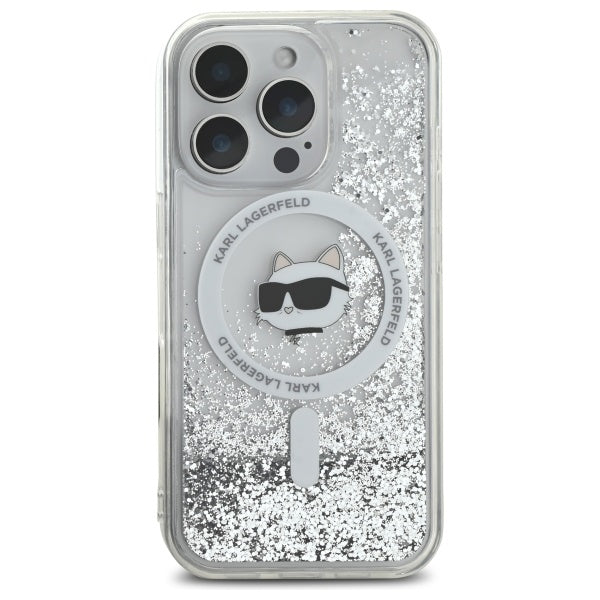 Custodia MagSafe per Apple iPhone 16 Pro, Karl Lagerfeld, Liquid Glitter Choupette's Head, Trasparente