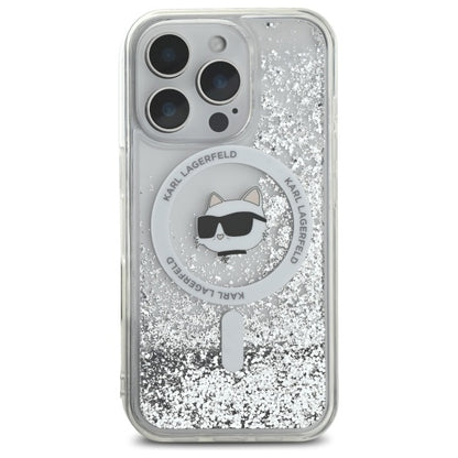 Custodia MagSafe per Apple iPhone 16 Pro, Karl Lagerfeld, Liquid Glitter Choupette's Head, Trasparente