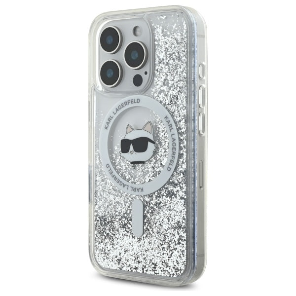 Custodia MagSafe per Apple iPhone 16 Pro, Karl Lagerfeld, Liquid Glitter Choupette's Head, Trasparente