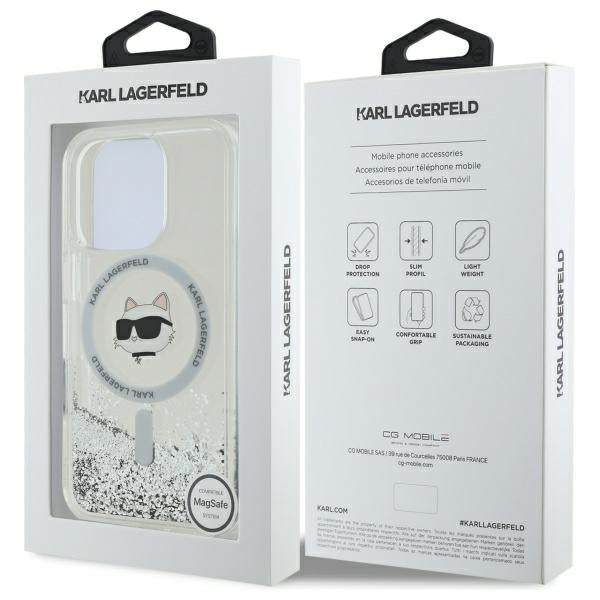 Custodia MagSafe per Apple iPhone 16 Pro, Karl Lagerfeld, Liquid Glitter Choupette's Head, Trasparente