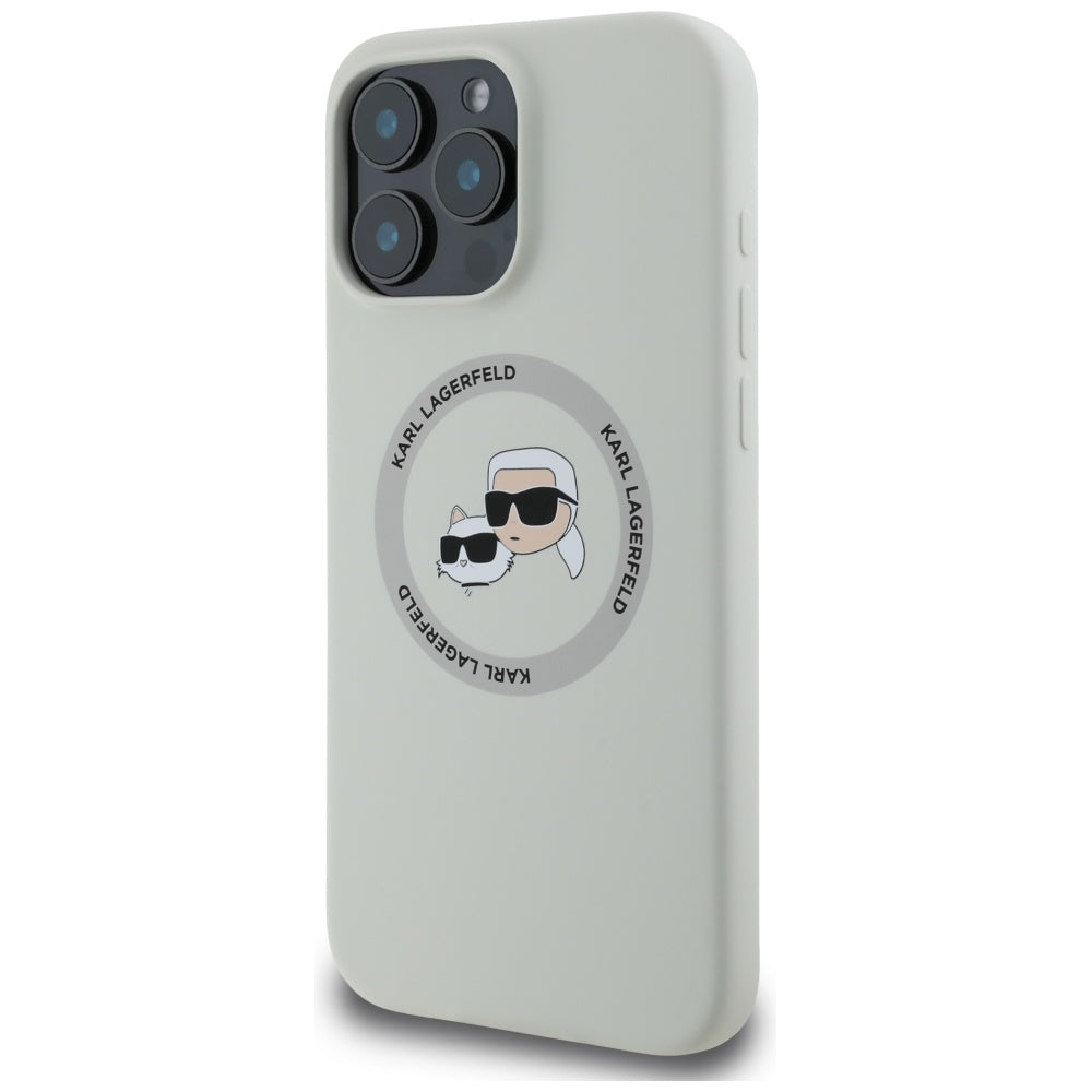 Custodia MagSafe per Apple iPhone 16 Pro, Karl Lagerfeld, Silicone Karl & Choupette's Heads, Beige