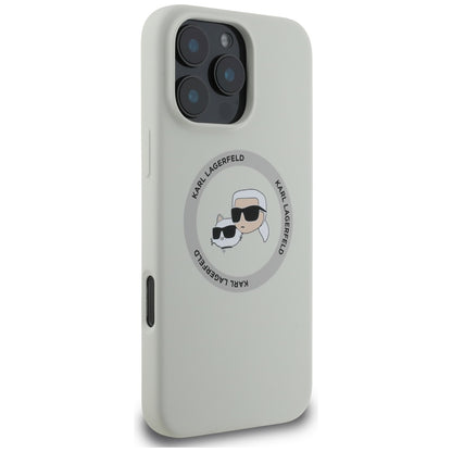 Custodia MagSafe per Apple iPhone 16 Pro, Karl Lagerfeld, Silicone Karl & Choupette's Heads, Beige