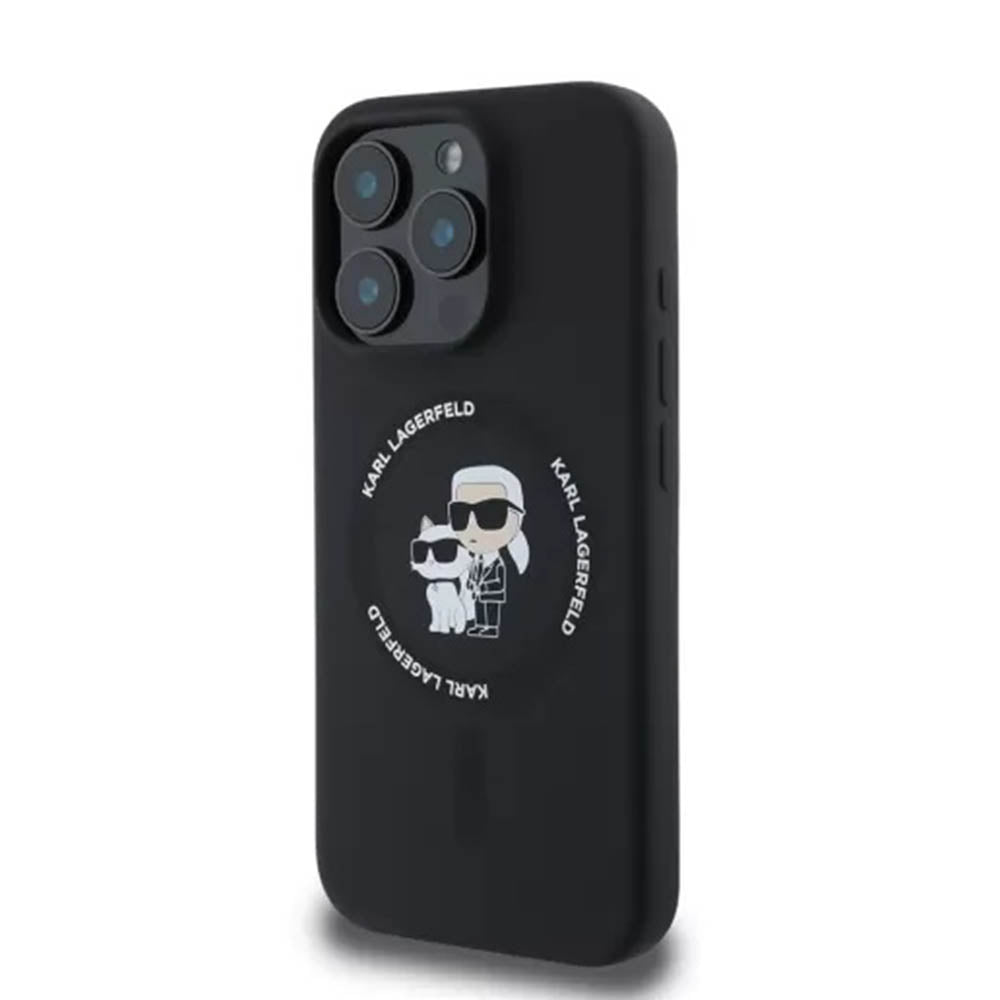 MagSafe Case for Apple iPhone 16 Pro, Karl Lagerfeld, Silicone Karl & Choupette's Heads, Black