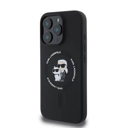 Custodia MagSafe per Apple iPhone 16 Pro, Karl Lagerfeld, Silicone Karl & Choupette's Heads, Nera