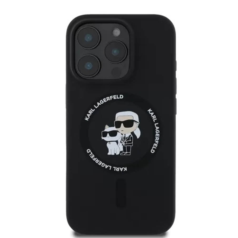 MagSafe Case for Apple iPhone 16 Pro, Karl Lagerfeld, Silicone Karl & Choupette's Heads, Black