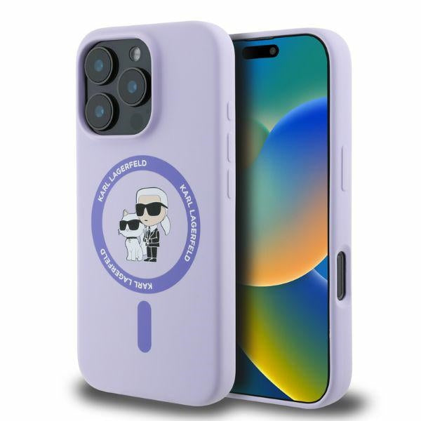 Custodia MagSafe per Apple iPhone 16 Pro, Karl Lagerfeld, Silicone Ring Karl & Choupette, Viola