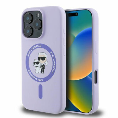 Custodia MagSafe per Apple iPhone 16 Pro, Karl Lagerfeld, Silicone Ring Karl & Choupette, Viola