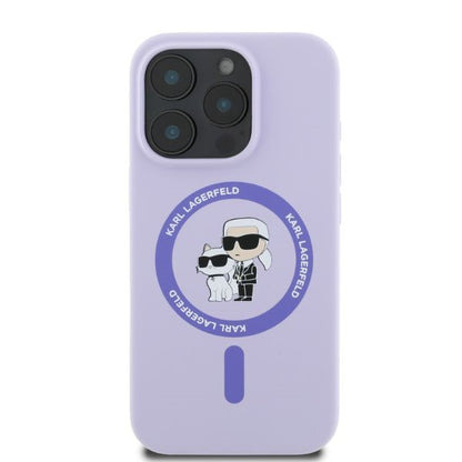 Custodia MagSafe per Apple iPhone 16 Pro, Karl Lagerfeld, Silicone Ring Karl & Choupette, Viola