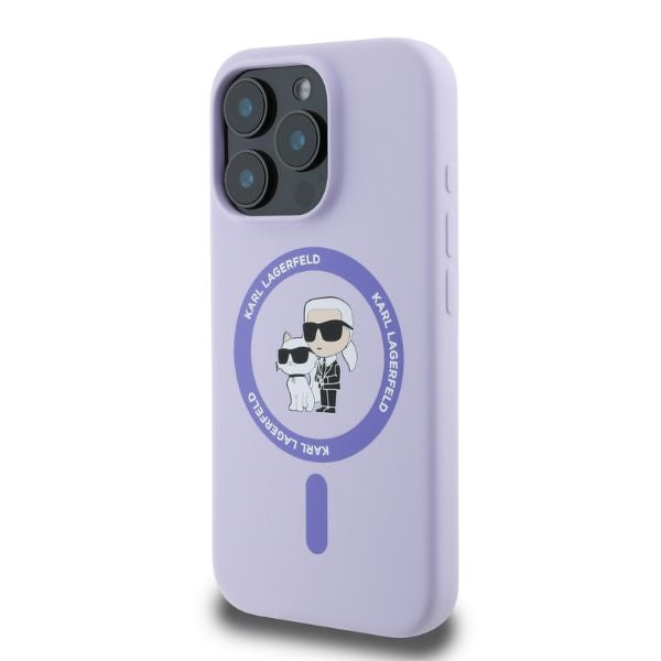 Custodia MagSafe per Apple iPhone 16 Pro, Karl Lagerfeld, Silicone Ring Karl & Choupette, Viola