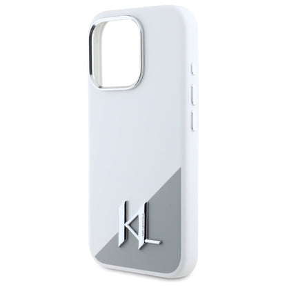 Custodia MagSafe per Apple iPhone 16 Pro, Karl Lagerfeld, Silicone Shadow Metal Initial, Bianca