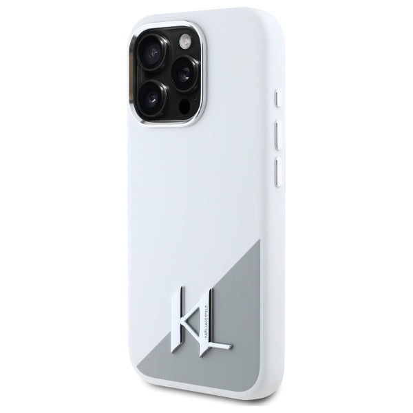 Custodia MagSafe per Apple iPhone 16 Pro, Karl Lagerfeld, Silicone Shadow Metal Initial, Bianca