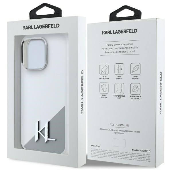 Custodia MagSafe per Apple iPhone 16 Pro, Karl Lagerfeld, Silicone Shadow Metal Initial, Bianca
