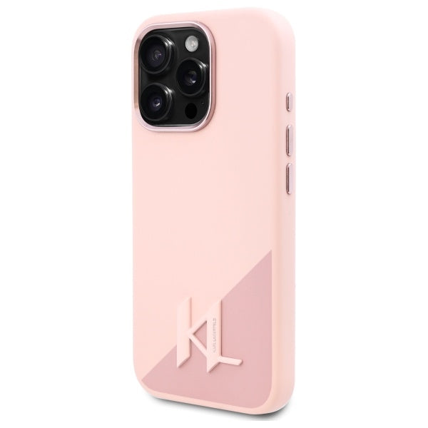 Custodia MagSafe per Apple iPhone 16 Pro, Karl Lagerfeld, Silicone Shadow Metal Initial, Rosa