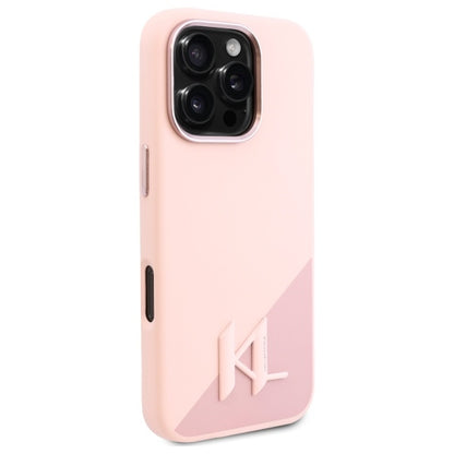 Custodia MagSafe per Apple iPhone 16 Pro, Karl Lagerfeld, Silicone Shadow Metal Initial, Rosa