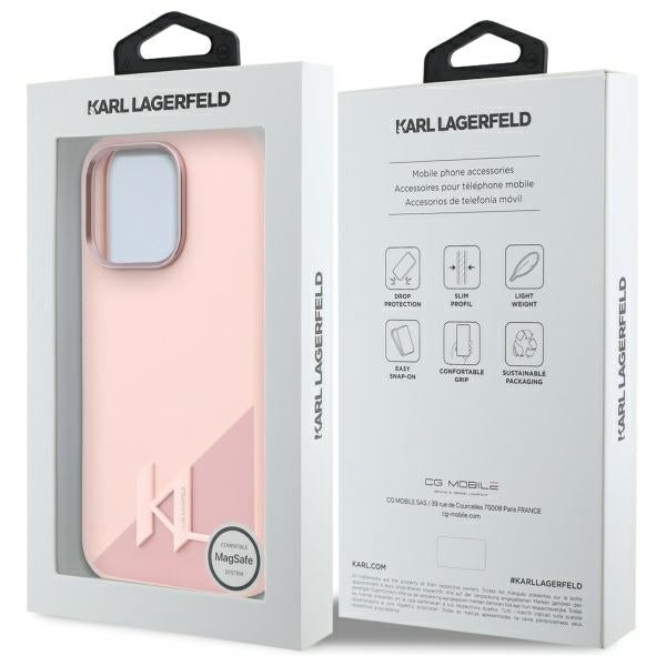 Custodia MagSafe per Apple iPhone 16 Pro, Karl Lagerfeld, Silicone Shadow Metal Initial, Rosa