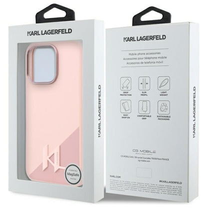 Custodia MagSafe per Apple iPhone 16 Pro, Karl Lagerfeld, Silicone Shadow Metal Initial, Rosa