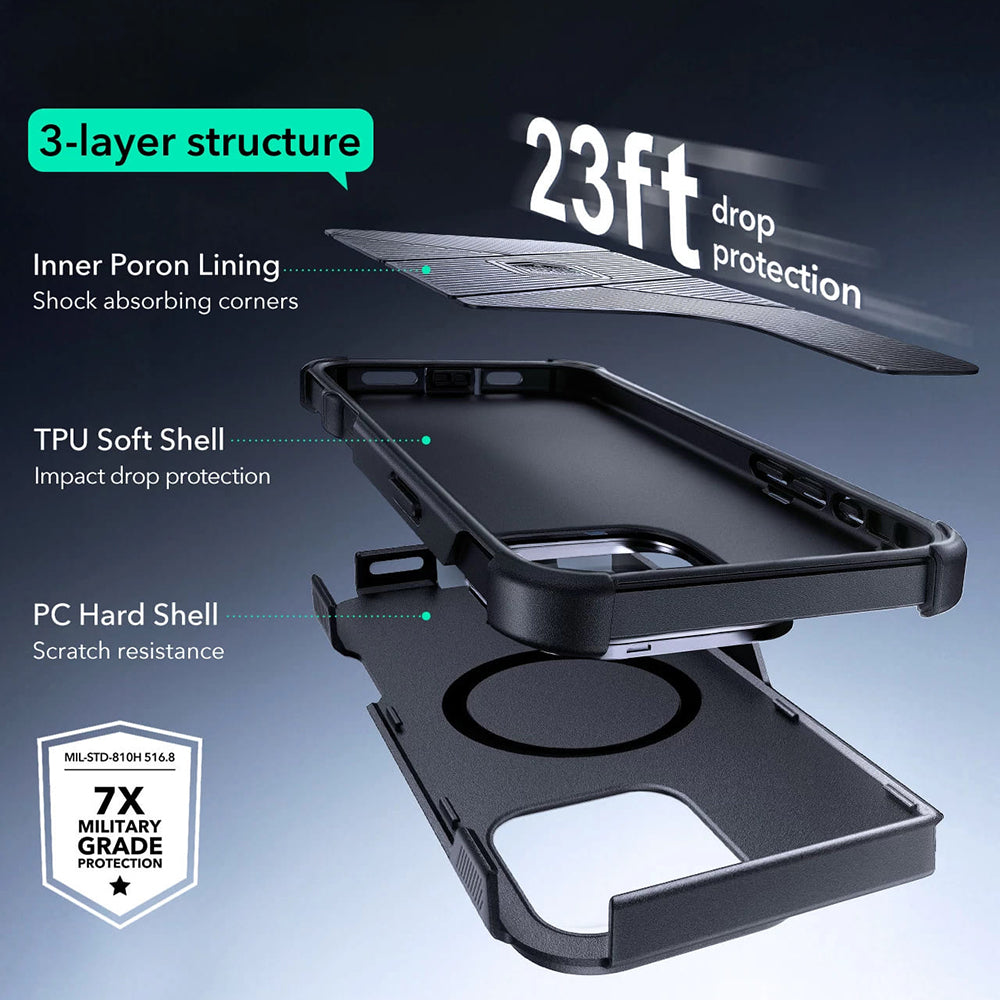 Custodia MagSafe per Apple iPhone 16 Pro Max, ESR, Cyber Armor Kickstand, Nera