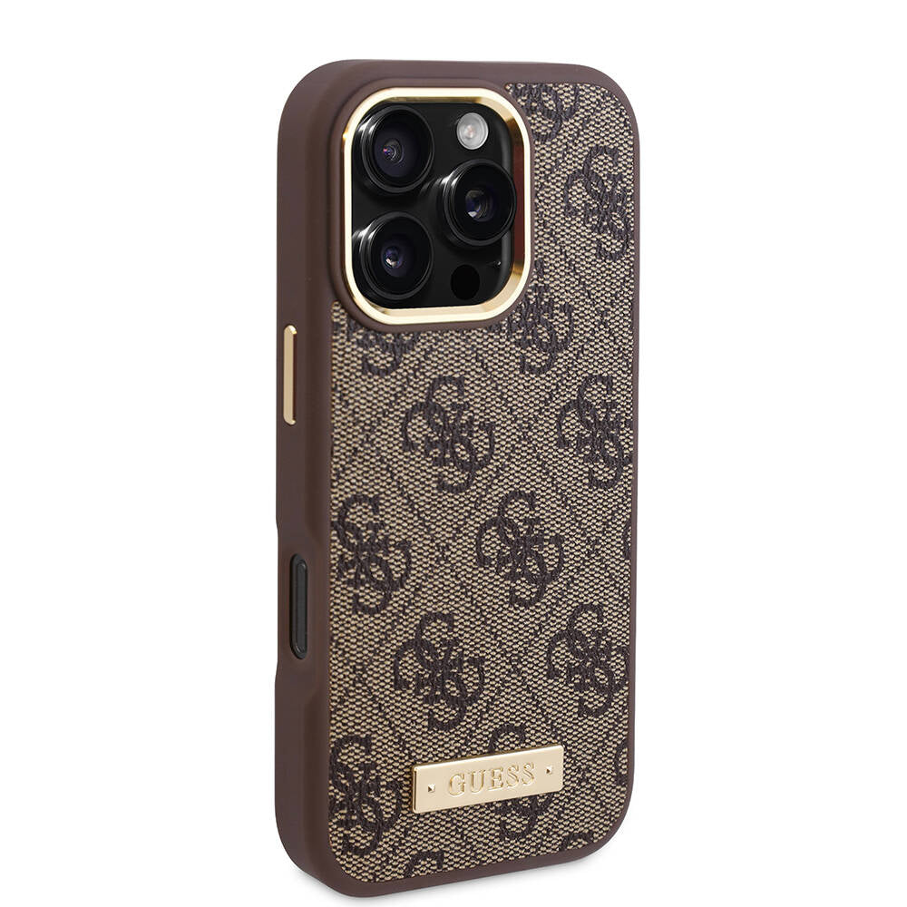 Custodia MagSafe per Apple iPhone 16 Pro Max, Guess, 4G Logo Plate, Rosa