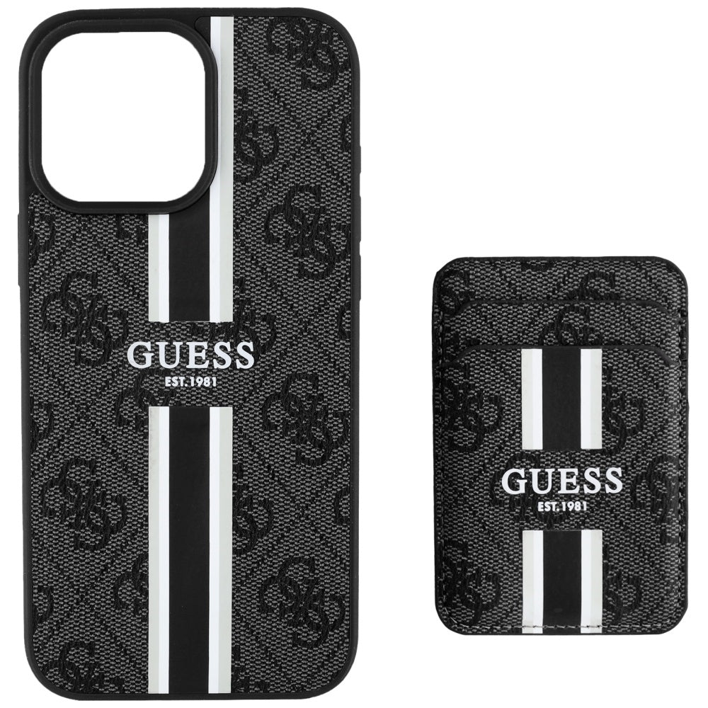Custodia MagSafe per Apple iPhone 16 Pro Max, Guess, Cardslot 4G Stripes, Nera