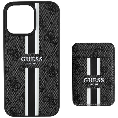 Custodia MagSafe per Apple iPhone 16 Pro Max, Guess, Cardslot 4G Stripes, Nera