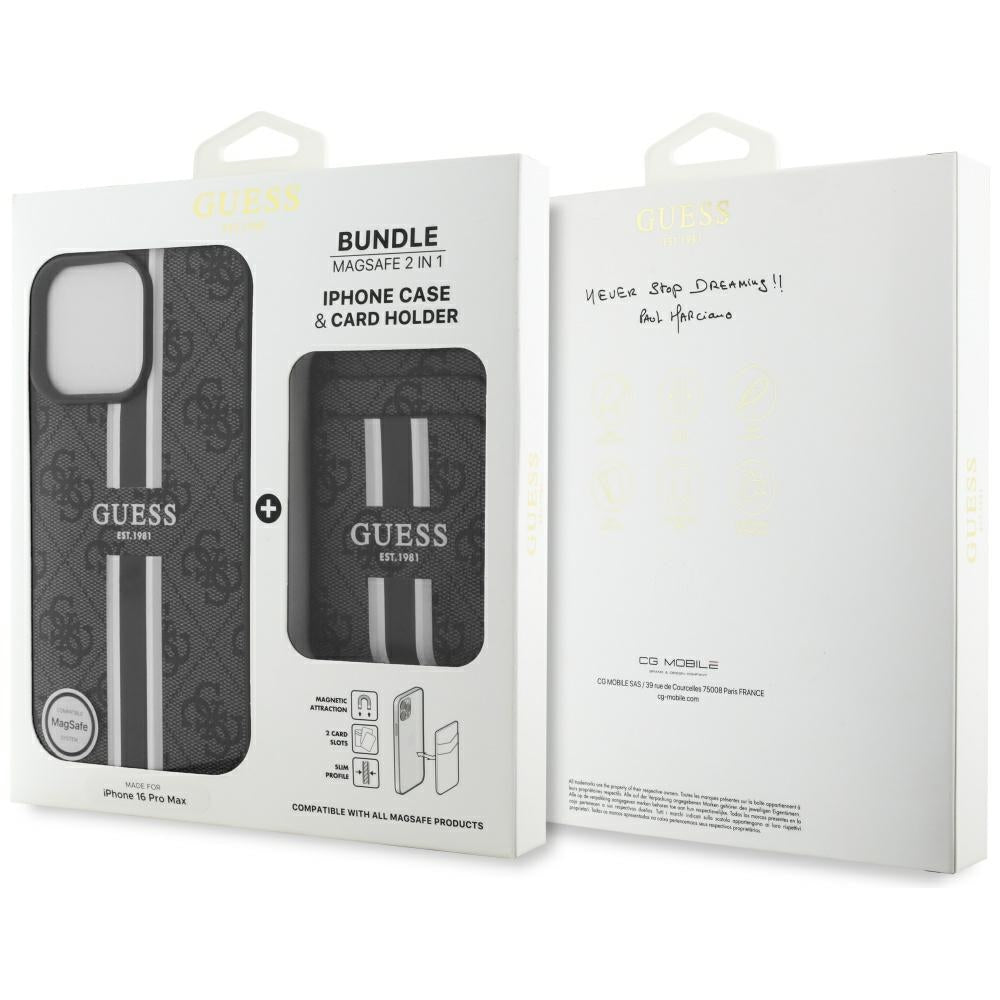 Custodia MagSafe per Apple iPhone 16 Pro Max, Guess, Cardslot 4G Stripes, Nera