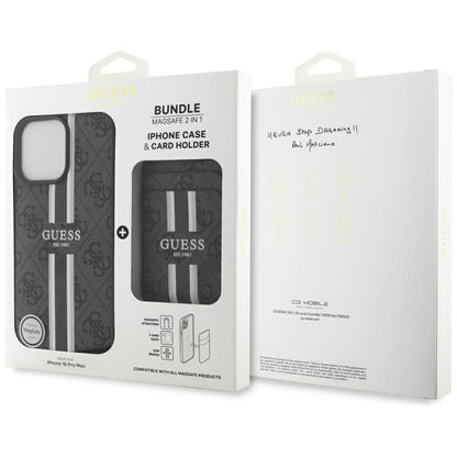 Custodia MagSafe per Apple iPhone 16 Pro Max, Guess, Cardslot 4G Stripes, Nera