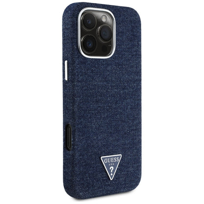 Custodia MagSafe per Apple iPhone 16 Pro Max, Guess, Denim Triangle Logo, Blu