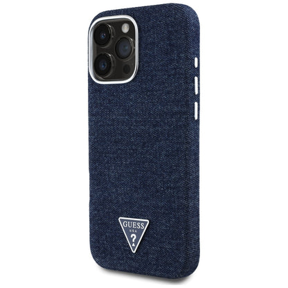 Custodia MagSafe per Apple iPhone 16 Pro Max, Guess, Denim Triangle Logo, Blu