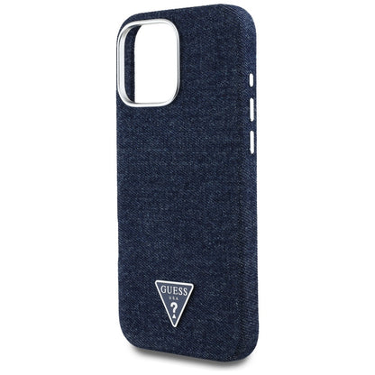 Custodia MagSafe per Apple iPhone 16 Pro Max, Guess, Denim Triangle Logo, Blu
