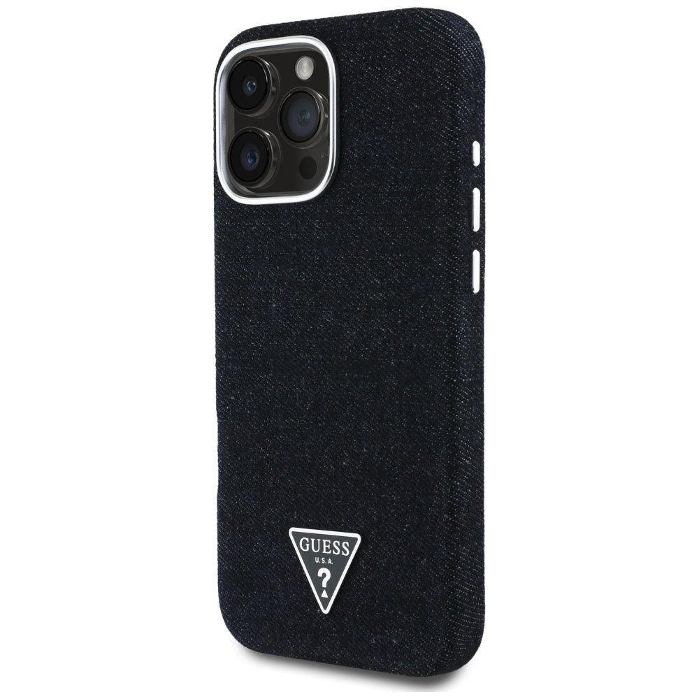 MagSafe Case for Apple iPhone 16 Pro Max, Guess, Denim Triangle Logo, Black