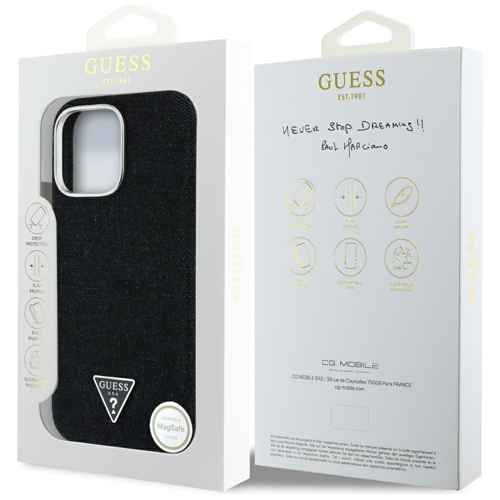 MagSafe Case for Apple iPhone 16 Pro Max, Guess, Denim Triangle Logo, Black