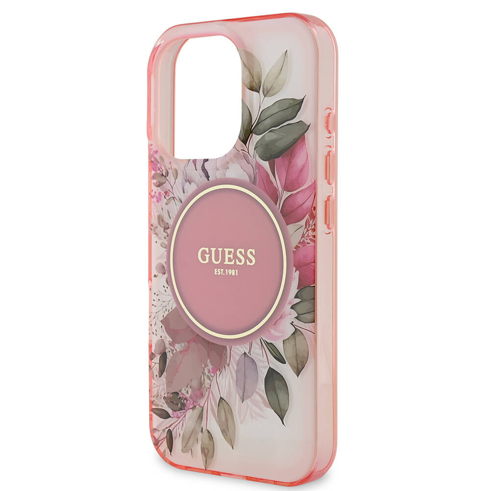 Custodia MagSafe per Apple iPhone 16 Pro Max, Guess, IML Flower & Tonal Circle, Rosa