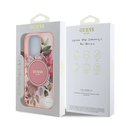 Custodia MagSafe per Apple iPhone 16 Pro Max, Guess, IML Flower & Tonal Circle, Rosa