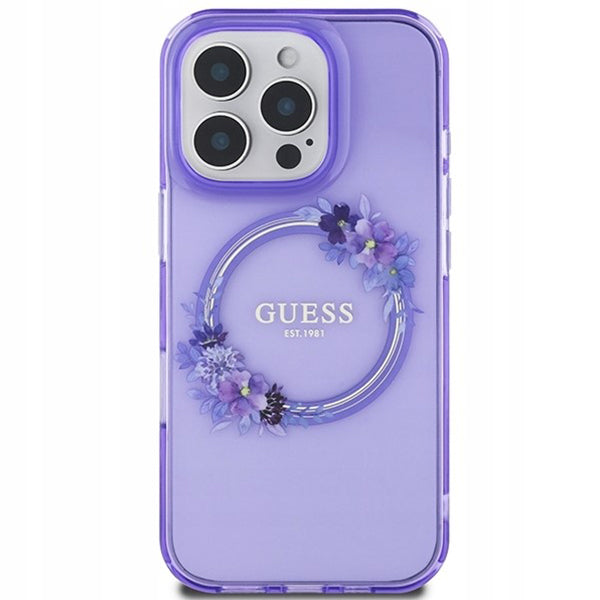 Custodia MagSafe per Apple iPhone 16 Pro Max, Guess, IML Flowers Wreath, Viola