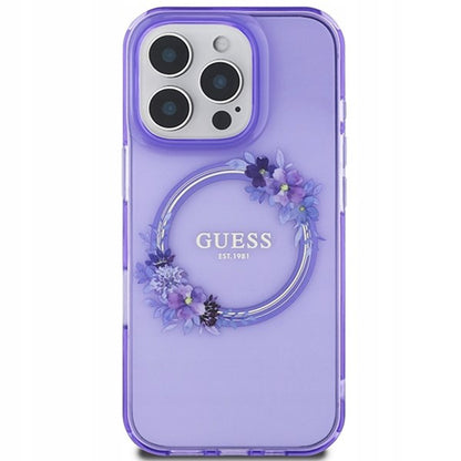 Custodia MagSafe per Apple iPhone 16 Pro Max, Guess, IML Flowers Wreath, Viola