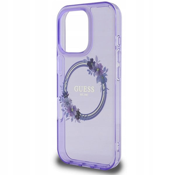 Custodia MagSafe per Apple iPhone 16 Pro Max, Guess, IML Flowers Wreath, Viola