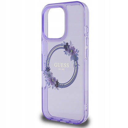 Custodia MagSafe per Apple iPhone 16 Pro Max, Guess, IML Flowers Wreath, Viola