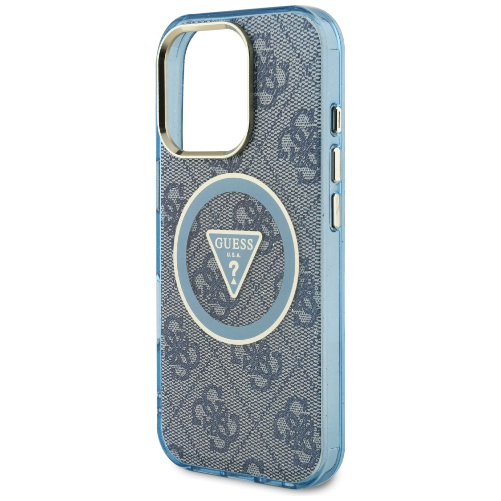 MagSafe Case for Apple iPhone 16 Pro Max, Guess, IML Glitter 4G Circle Triangle, Blue
