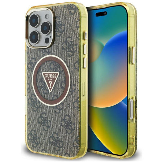 Custodia MagSafe per Apple iPhone 16 Pro Max, Guess, IML Glitter 4G Circle Triangle, Marrone