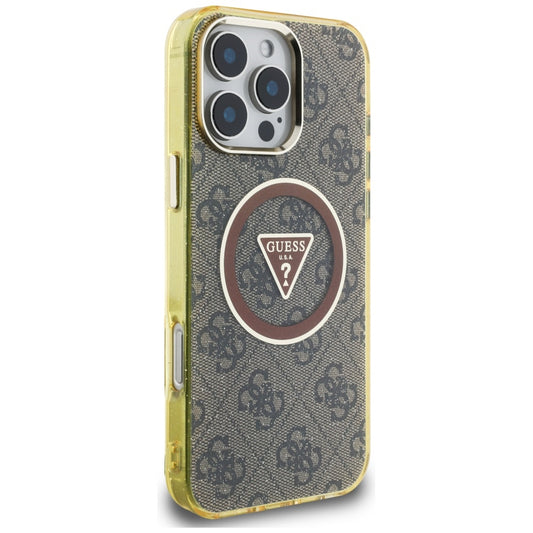 Custodia MagSafe per Apple iPhone 16 Pro Max, Guess, IML Glitter 4G Circle Triangle, Marrone
