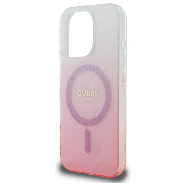 Custodia MagSafe per Apple iPhone 16 Pro Max, Guess, IML Glitter Gradient, Rosa
