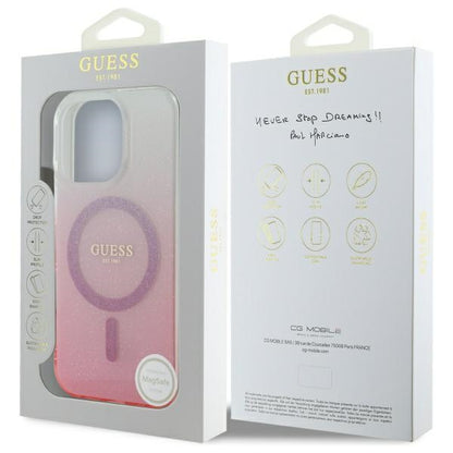 Custodia MagSafe per Apple iPhone 16 Pro Max, Guess, IML Glitter Gradient, Rosa