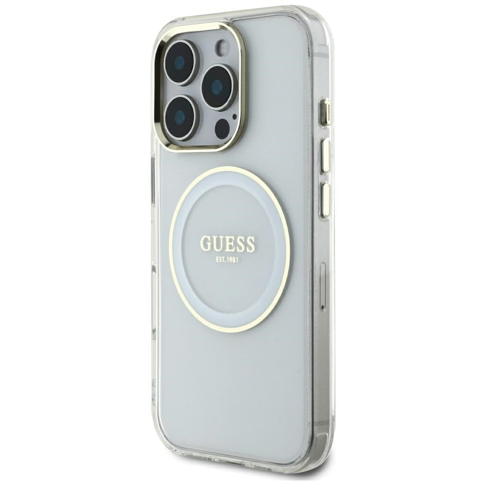 MagSafe Case for Apple iPhone 16 Pro Max, Guess, IML Metal Colored Circle, White