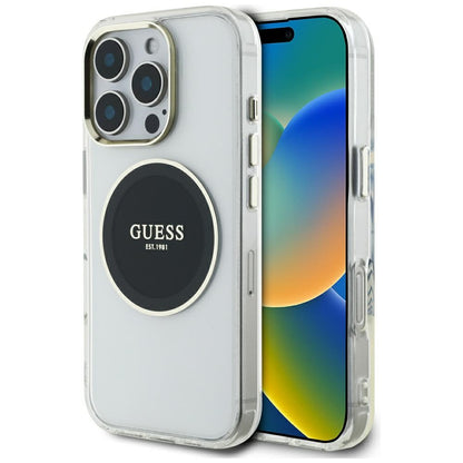 Custodia MagSafe per Apple iPhone 16 Pro Max, Guess, IML Metal Colored Circle, Nera