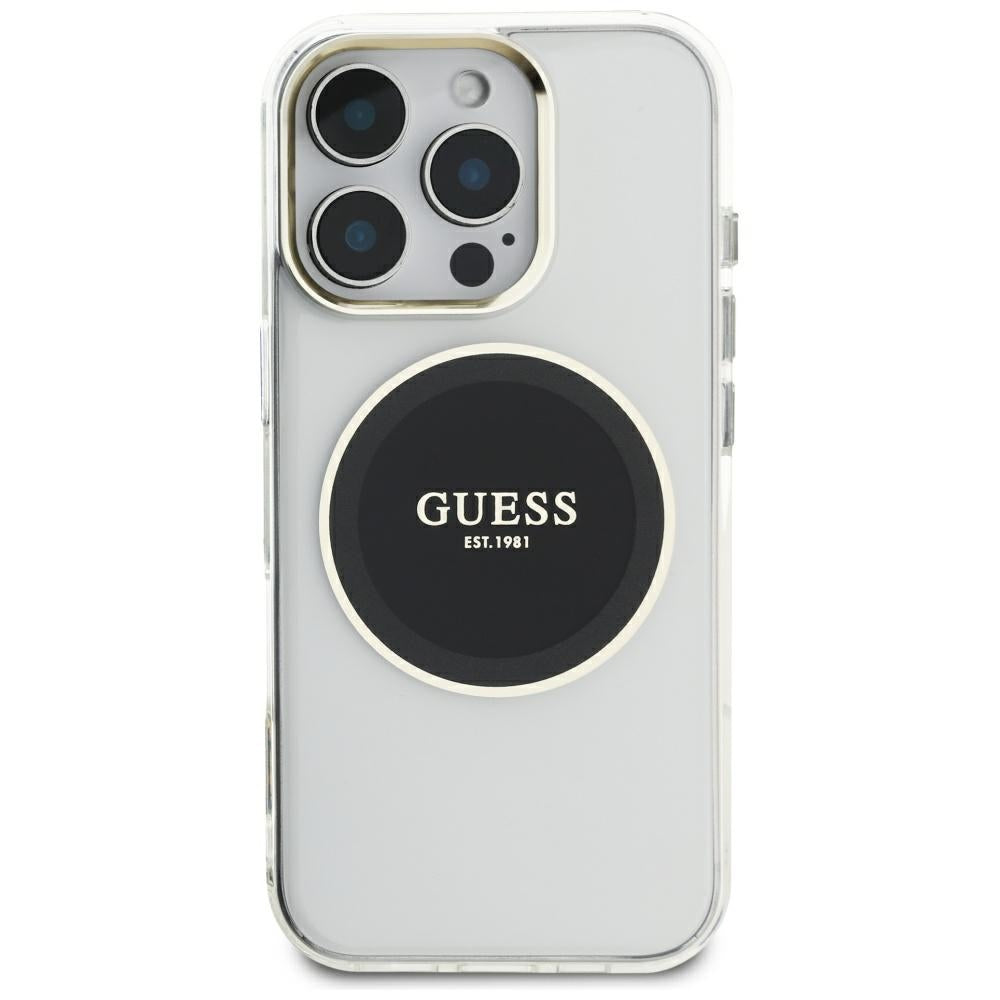Custodia MagSafe per Apple iPhone 16 Pro Max, Guess, IML Metal Colored Circle, Nera